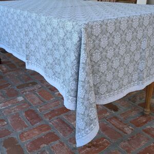 Mi Casa Es Tu Casa green & cream cotton tablecloth Portugal 60"x78”